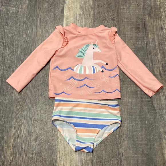 Baby Girls’ Unicorn Swimsuit Rashguard 2 Piece - 12M - Picture 1 of 6